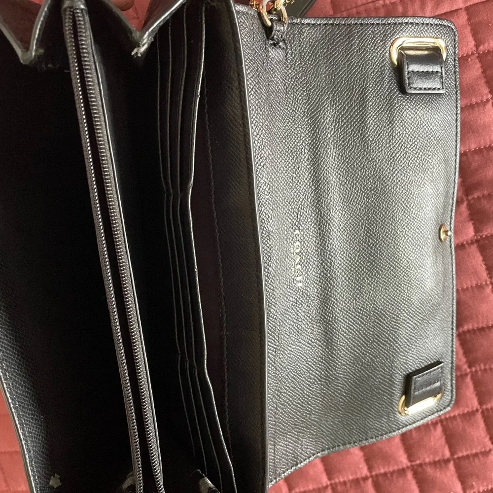 Coach Black Leather Clutch with Gold Accents - Picture 3 of 5